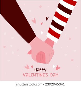 Valentines day greeting card with holding hands