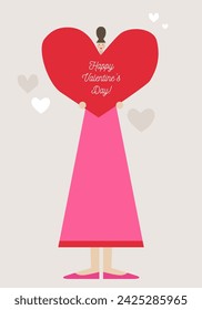 Valentine's Day. Greeting card. 
Illustration of the girl and cute heart