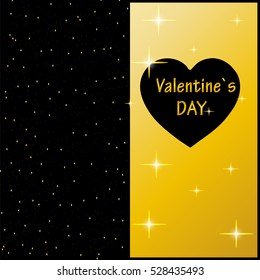 Valentine's day. Greeting card, invitation, ticket, background. Hearts pattern design , black background and gold sequins. Vector.