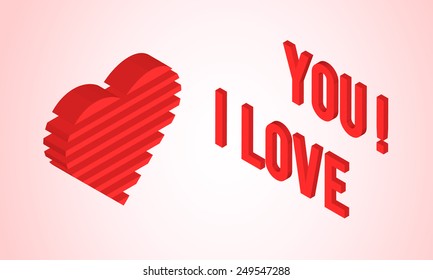 Valentines day greeting card with isometric heart. Love concept. Vector illustration EPS10