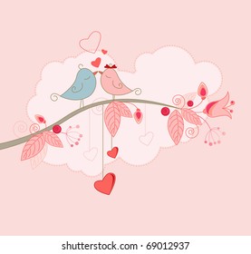 Valentine's Day greeting card  with kissing birds