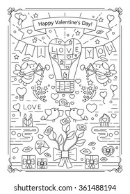 Valentine's Day greeting card. Line icons