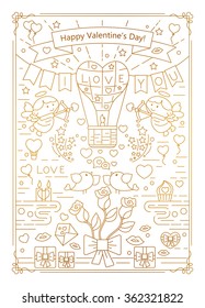 Valentine's Day greeting card. Line icons