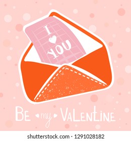 Valentine's day greeting card. Love letter with envelope. Vector illustration.