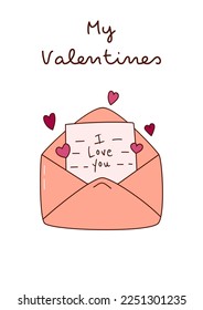Valentine's Day greeting card with a love letter. Vector illustration