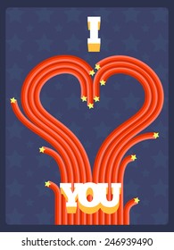 Valentine's day greeting card. I love you. Heart made of comets. Stars background