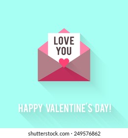 Valentines Day greeting card. Love concept in flat style. Vector illustration EPS10.