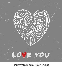 Valentines day greeting card. Love you. Heart.