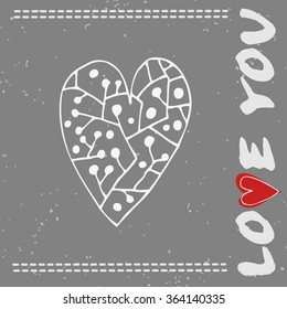 Valentines day greeting card. Love you. Heart.