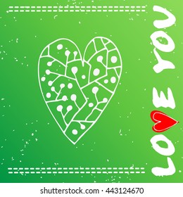 Valentines day greeting card. Love you. Heart.