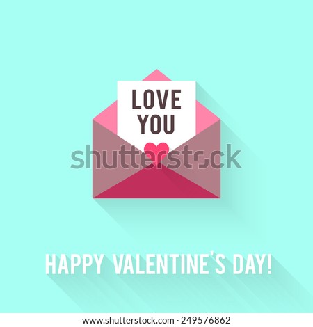 Valentines Day greeting card. Love concept in flat style. Vector illustration EPS10.