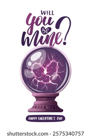 	
Valentine's Day greeting card with magic ball. Romantic, magic love, 14 February concept. Vector illustrations.