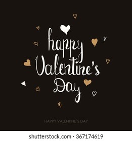 Valentines Day greeting card. Modern calligraphy. Hand drawn design elements. Handwritten lettering.