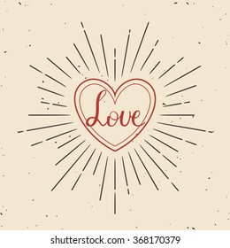Valentines Day greeting card. Modern calligraphy. Hand drawn design elements. Handwritten lettering.