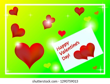 Valentines day greeting card on light green background of sparkles heart. - Vector graphics