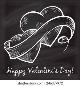 Valentine's Day greeting card on the blackboard