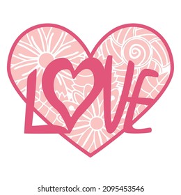 Valentine's day greeting card. ornamental heart shaped 3d decoration. Cutout lacy ornate heart. Laser cutting design element