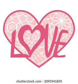 Valentine's day greeting card. ornamental heart shaped 3d decoration. Cutout lacy ornate heart. Laser cutting design element