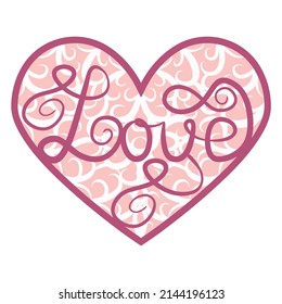 Valentine's day greeting card. ornamental heart shaped 3d decoration. Cutout lacy ornate heart. Laser cutting design element