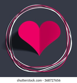 Valentine's Day greeting card, paper cut out, origami style.