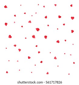 Valentines Day greeting card. Petals falling on white background