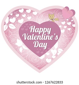 Valentine's day greeting card. Pink heart with roses in the vector.
