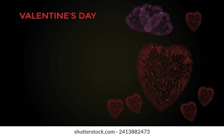  Valentine's Day greeting card with pink hearts. Happy Valentine's Day banner. I love decorative concept designs on a black background