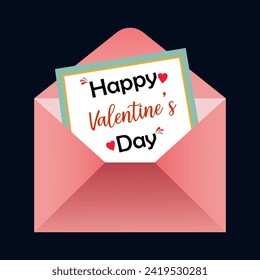 Valentine's Day greeting card in an pink colored envelope or post card