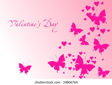 valentine's day greeting card with pink butterflies and hearts