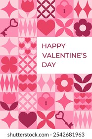 Valentine's day greeting card with pink geometric elements. Template for Valentine holiday design. Vector illustration