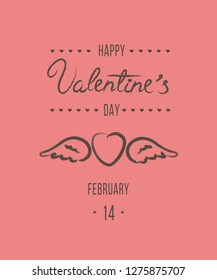 Valentine's day greeting card, postcard or party invitation template on pink background. Holiday ink illustration. 