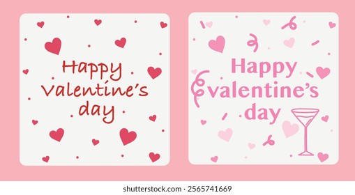 Valentine's Day greeting card, poster concept. Cute love banner for couples. Pink and red heart shapes celebration card vector set with modern calligraphy love messages. Vector illustration