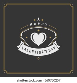 Valentine's Day greeting Card or Poster and Heart vector illustration. Retro typographic design golden style on black background. Happy Valentines Day background, Valentines Card, Love Concept.