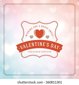 Valentine's Day greeting card or poster vector illustration. Retro typographic design and Red Bokeh Lights Hearts Sparkles background. Happy Valentines Day background, Valentines Card, Love Concept.