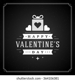 Valentine's Day greeting Card or Poster and Heart vector illustration. Retro typographic design chalkboard background. Happy Valentines Day background, Valentines Card, Love Concept, Valentines label.