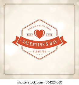 Valentine's Day greeting card or poster vector illustration. Retro typographic design and Magic Lights Sparkles background. Happy Valentines Day background, Valentines Card, Love Concept.