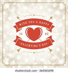 Valentine's Day greeting card or poster vector illustration. Retro typographic design and Magic Lights Sparkles background. Happy Valentines Day background, Valentines Card, Love Concept.