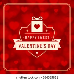 Valentine's Day greeting card or poster vector illustration. Retro typographic design and Red Bokeh Lights Hearts Sparkles background. Happy Valentines Day background, Valentines Card, Love Concept.