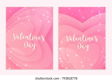 Valentine's Day. Greeting card and poster. Delicate pink hearts. Magical background