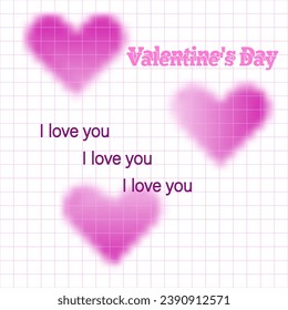 Valentine's Day greeting card with the quote I love you. A fashionable postcard with a blurred heart. Y2k style. Vector