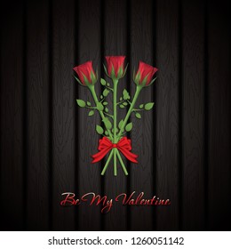 Valentine's day greeting card with a realistic red rose bouquet, vector illustration