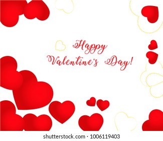 Valentines day greeting card, red hearts with greeting inscription on white background, Happy Valentine's Day