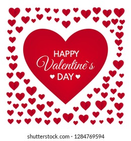 Valentine's day greeting card with red hearts. Cut paper red valentine hearts composition. Heart shape frame. Vector illustration