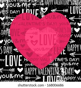 Valentines day greeting card with  red heart and wishes text,  vector illustration 
