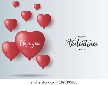 Valentines Day greeting card with red balloons I love you text . Happy Valentines day poster background, vector illustration