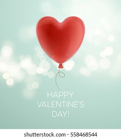 Valentines day greeting card with red heart shape balloon. Vector illustration EPS10