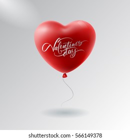 Valentines Day Greeting Card With Red Heart Shape Balloon. Vector Illustration 