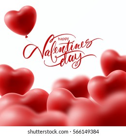 Valentines day greeting card with red heart shape balloon. Vector illustration 