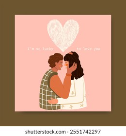 Valentine's Day Greeting Card with a romantic couple in love. Vector.