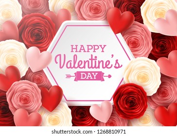 Valentines day greeting card with rose flowers background